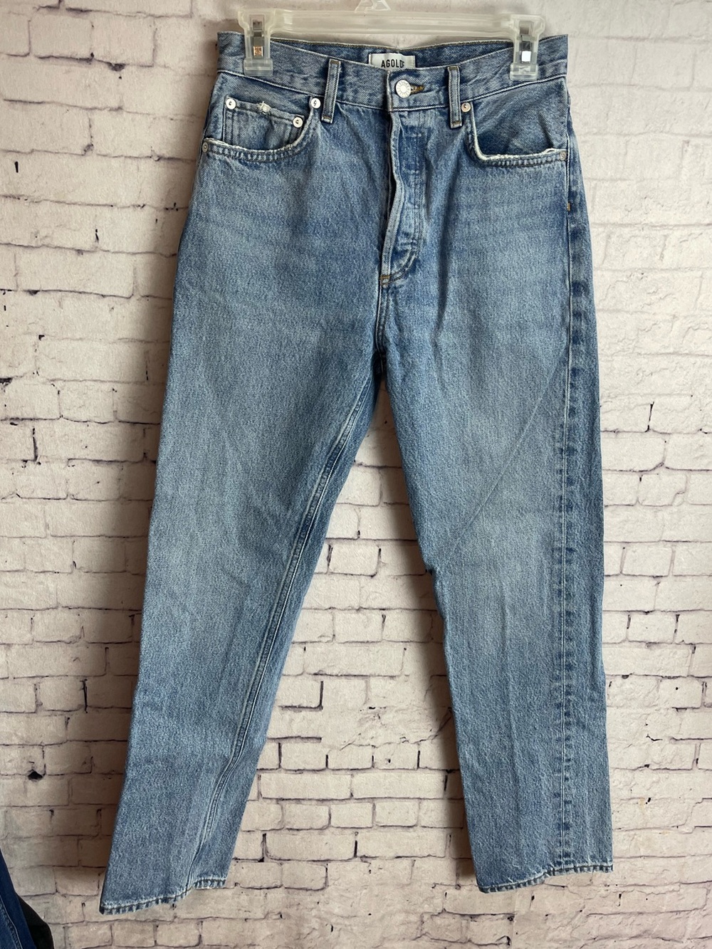 Agolde High-Rise Straight-Leg Jeans in Light Blue Wash